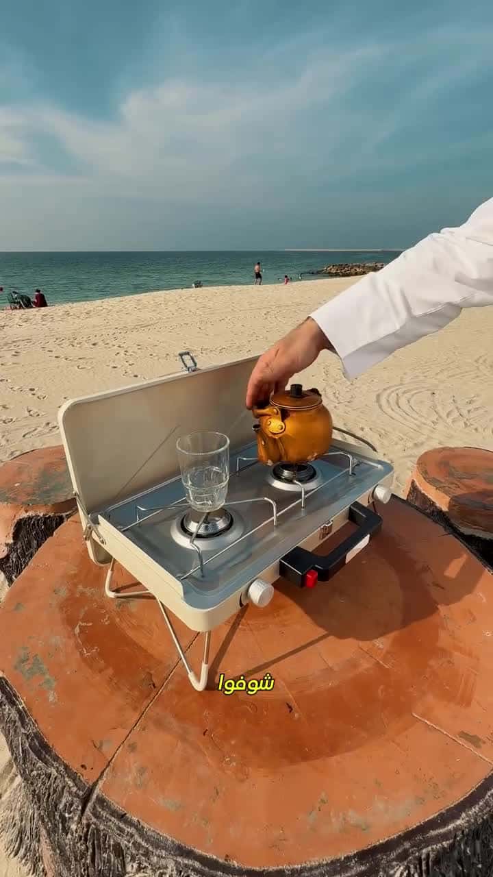 موقد غاز للرحلات عينين 3500 واط زر اشعال فوري مقاوم للرياح Camping Stove, Portable Camp Grill