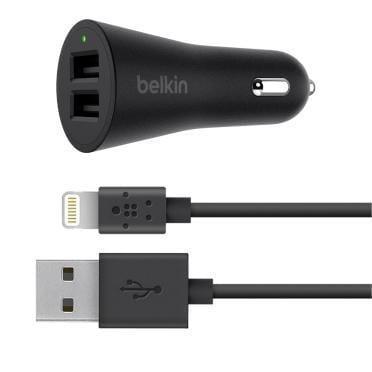 شاحن BELKIN - BOOSTUP 2-Port Car Charger + USB-A to Lightning cable - أسود