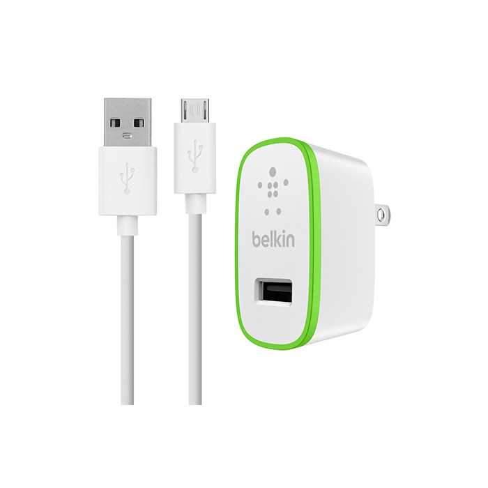 شاحن أصلي مع منفذ USB وكابل Micro USB من Belkin