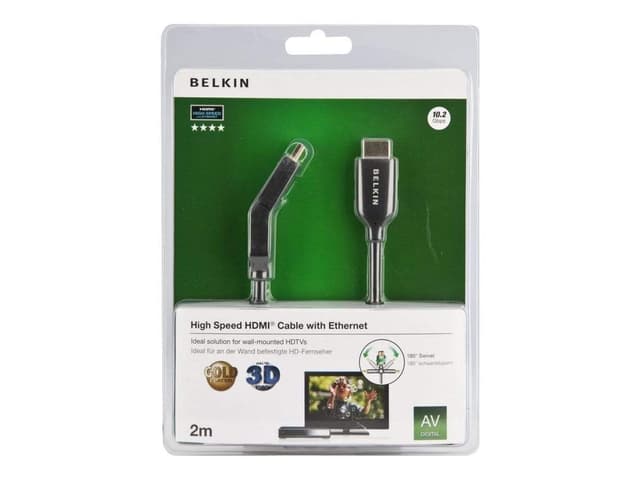 كابل BELKIN - Dual Swivel HDMI Cable High Speed with Ethernet Golden Connectors 2m