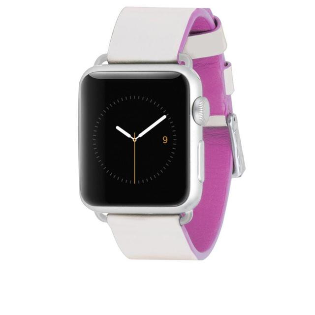 سوار ابل واتش 38 ملم - أبيض وزهري CASEMATE 38 mm Edged Genuine Leather Wrist Strap Band for Apple Watch Ivory Pink - SW1hZ2U6MjUxMDI=