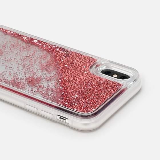 كفر ايفون XS/X - أحمر وردي CASETIFY Glitter Case Rose Gold Confetti Hearts for iPhone XS/X