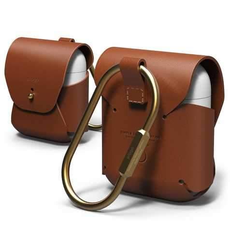 elago airpods genuine leather case brown