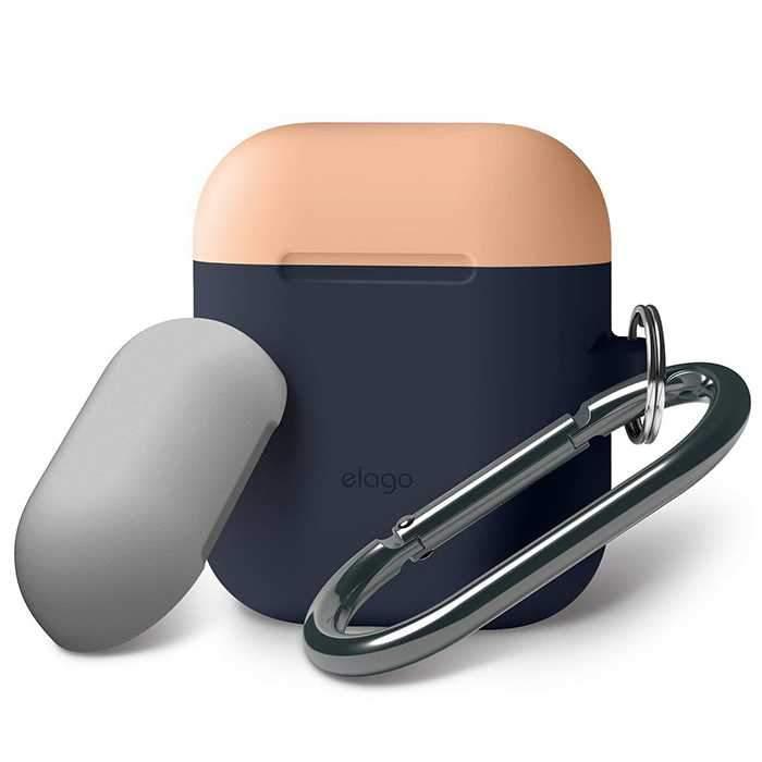 elago duo hang case for airpods body jean indigo top peachgray