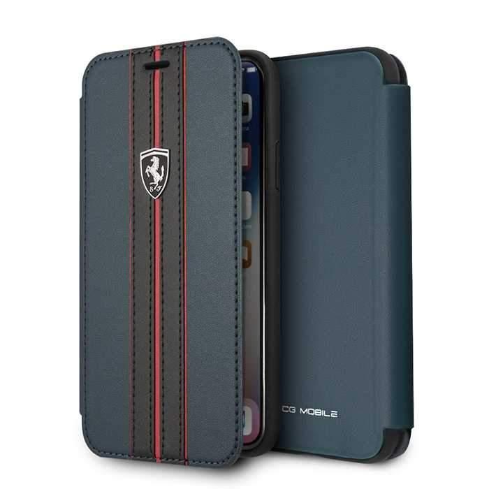 ferrari urban off track leather book type case for iphone x navy