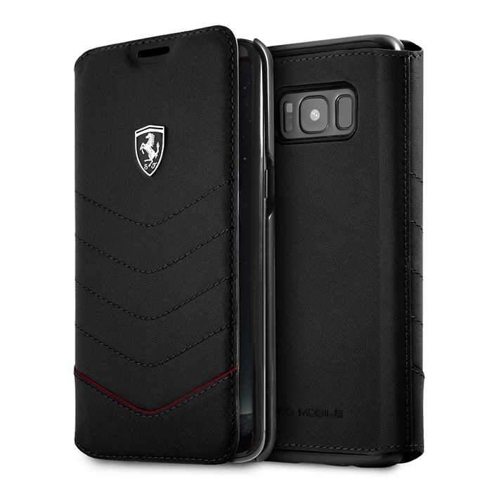 Ferrari Heritage Genuine Leather Quilted Booktype Case for Galaxy S8 - Black