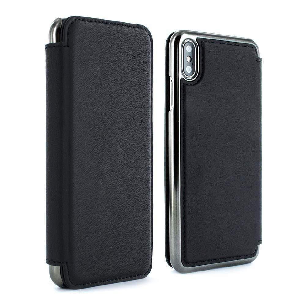 greenwich blake premium quality folio with card slot for apple iphone xs x beluga black electroplated