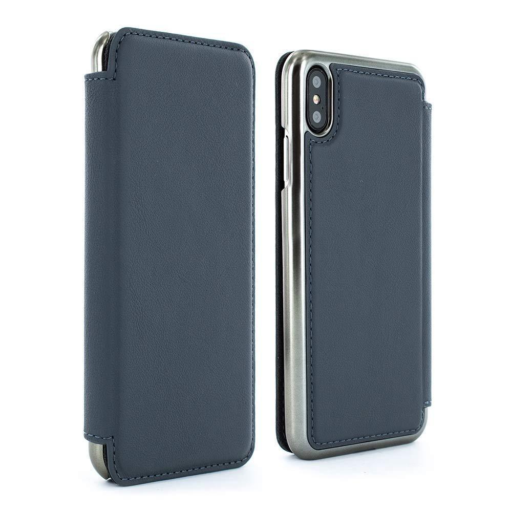 greenwich blake premium quality folio with card slot for apple iphone xs x seal gunmetal electroplated