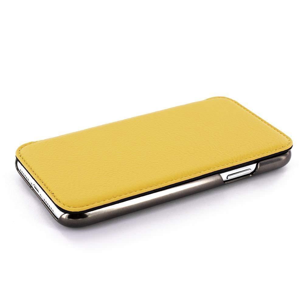 greenwich blake premium quality folio with card slot for apple iphone xs max electroplated canary yellow
