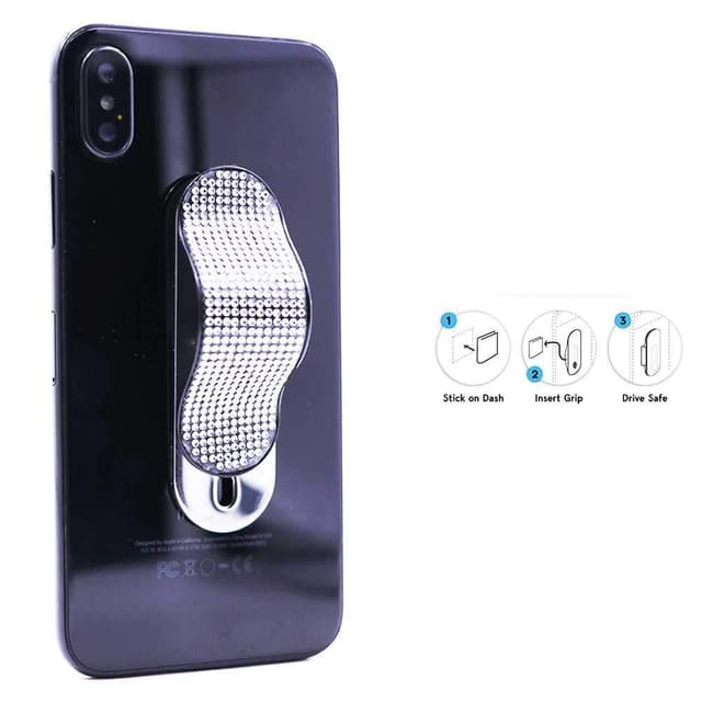 حزام الأصبع للهواتف المحمول مع قطعتي تركيب من Gripon - أبيض ماسي/فضي