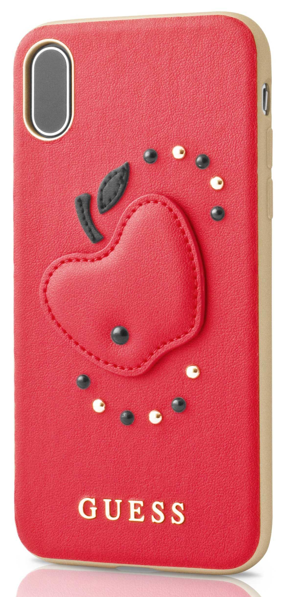 Guess PU Leather Hard Case with Red Apple for iPhone X - Red