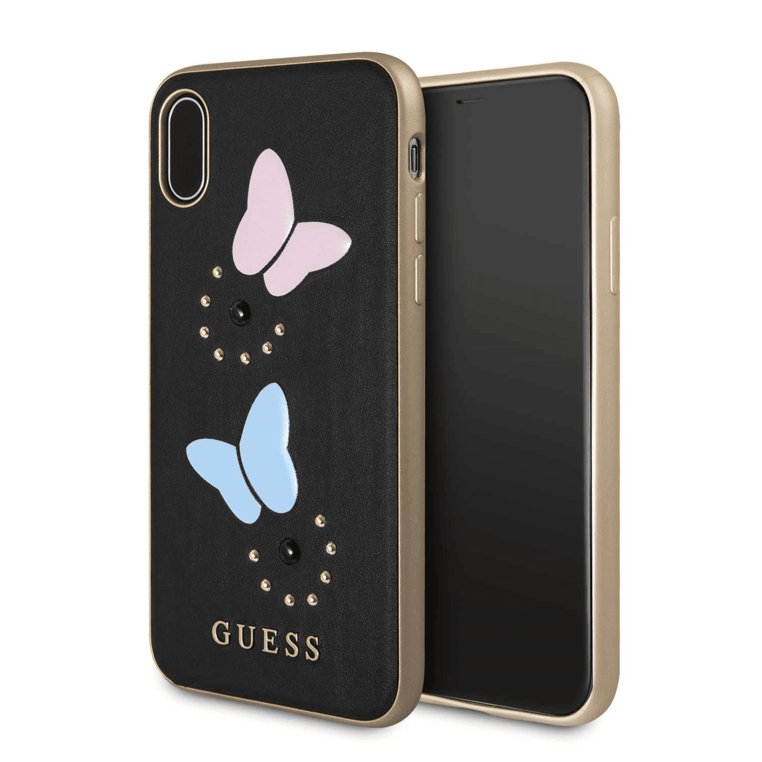 Guess Papillon Pink & Blue Hard Case for iPhone X - Black