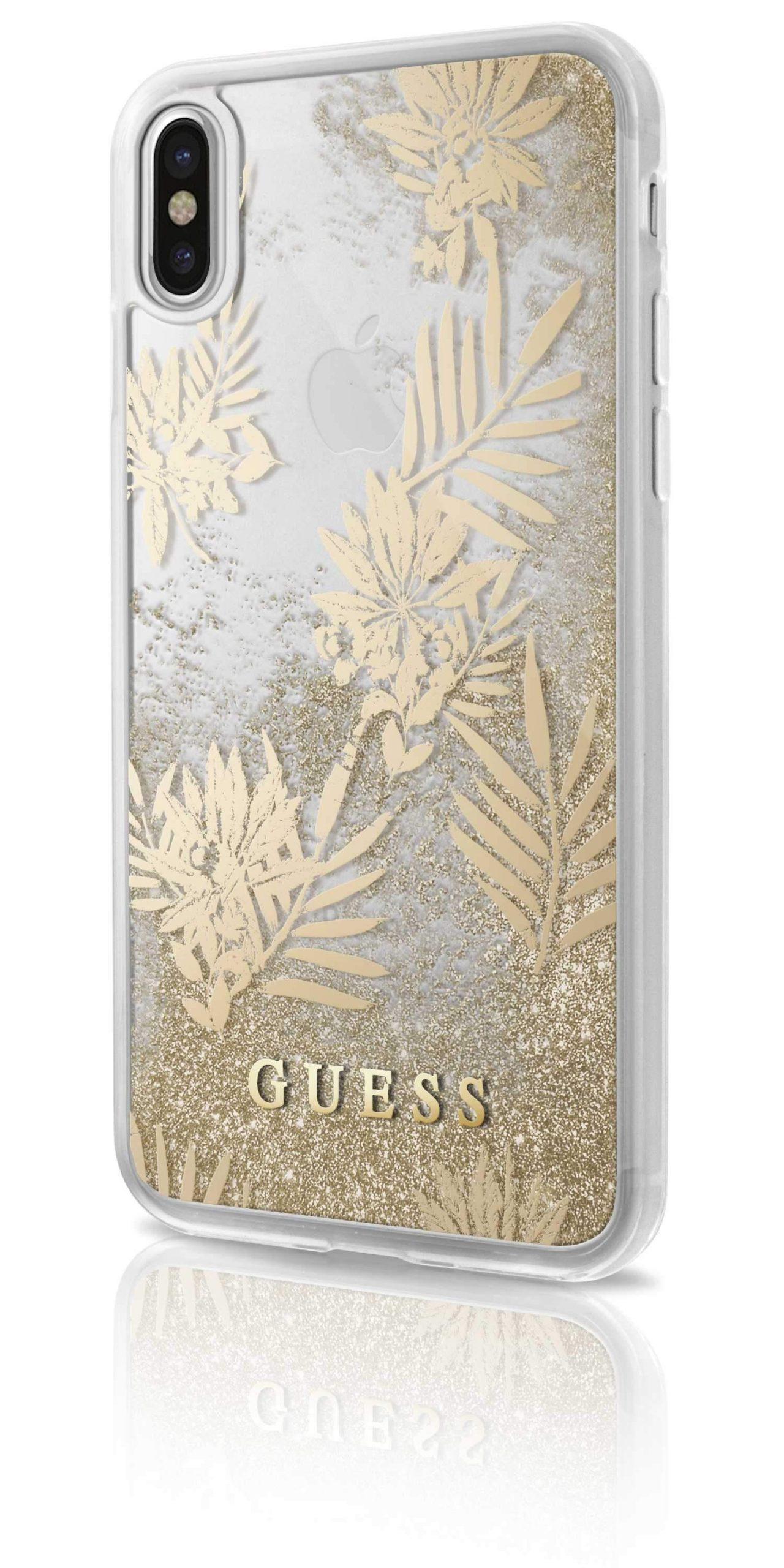 Guess Palm Spring Glitter Hard Case for iPhone X - Gold