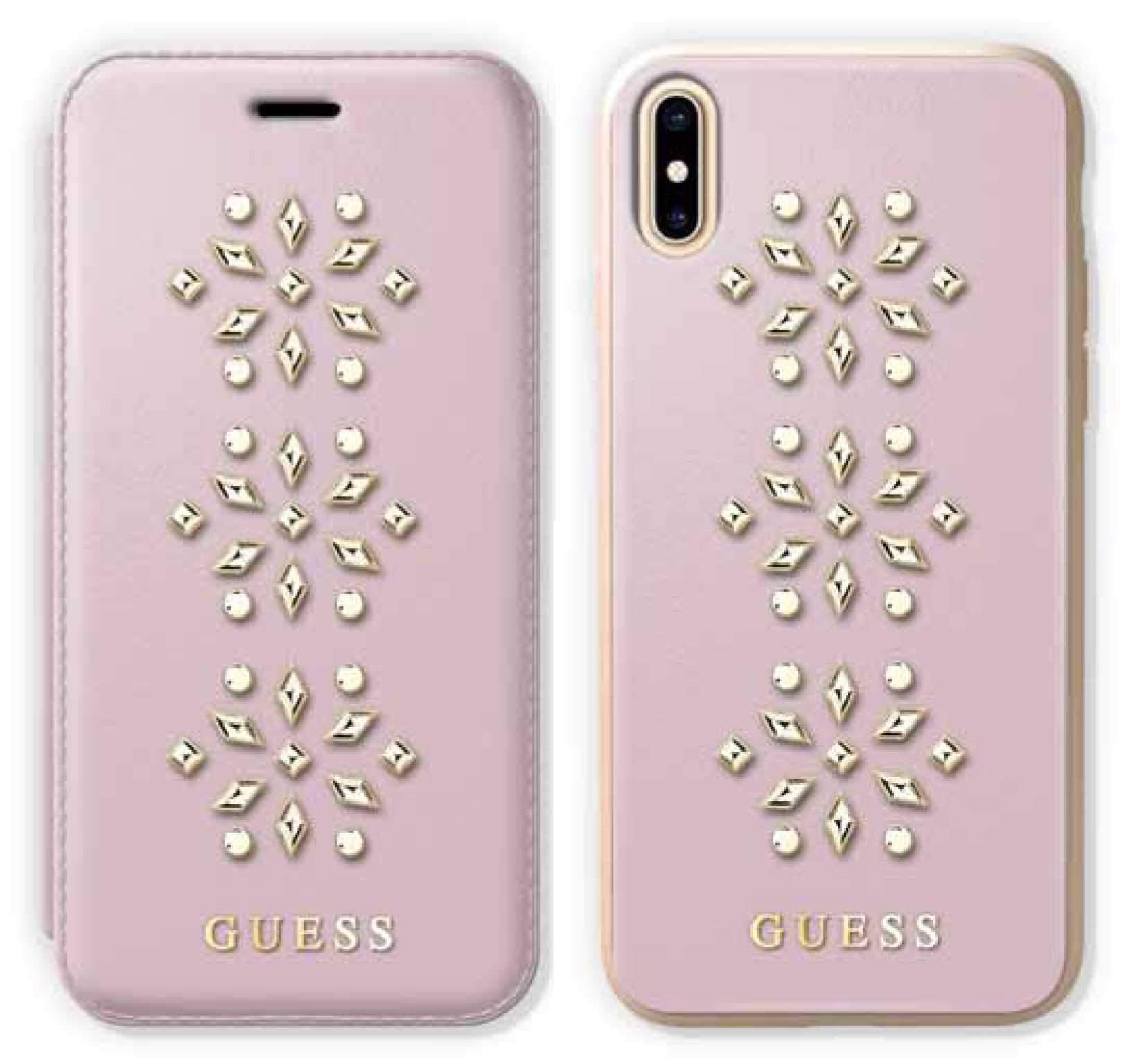 Guess PU Leather Hard Case with Snow Flakes for iPhone X - Pink