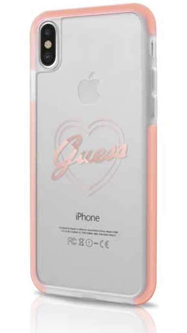 Guess Shockproof Case with Heart Logo for iPhone X - Pink