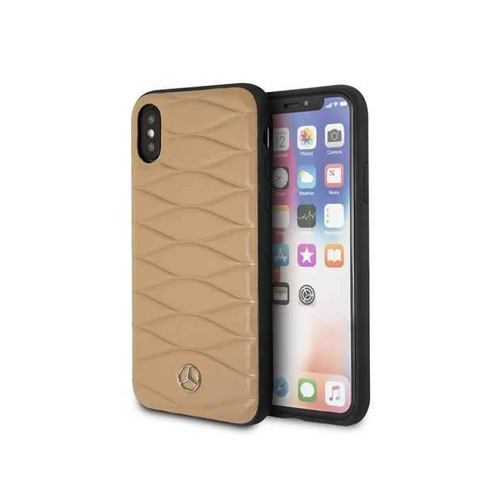 Mercedes-Benz mercedes benz pattern iii genuine leather hard case for iphone x light brown