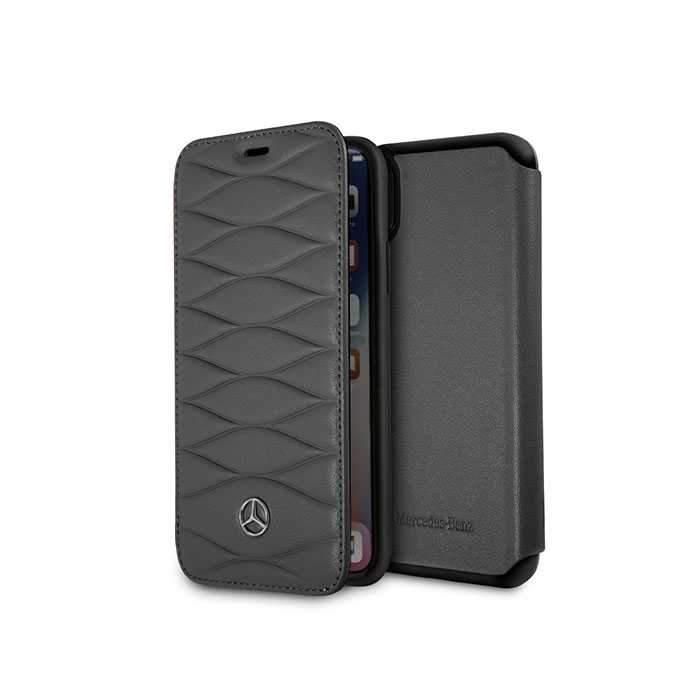 Mercedes-Benz mercedes benz pattern iii genuine leather booktype case for iphone x dark gray