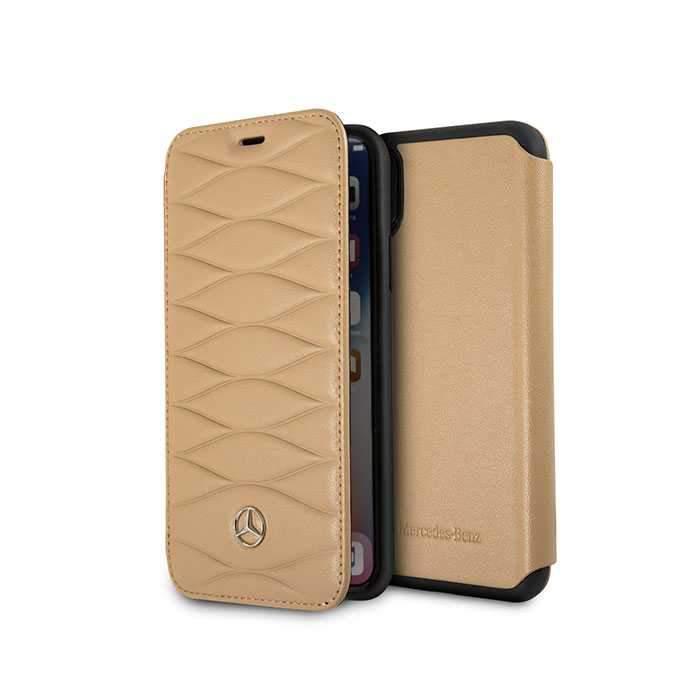 Mercedes-Benz mercedes benz pattern iii genuine leather booktype case for iphone x light brown