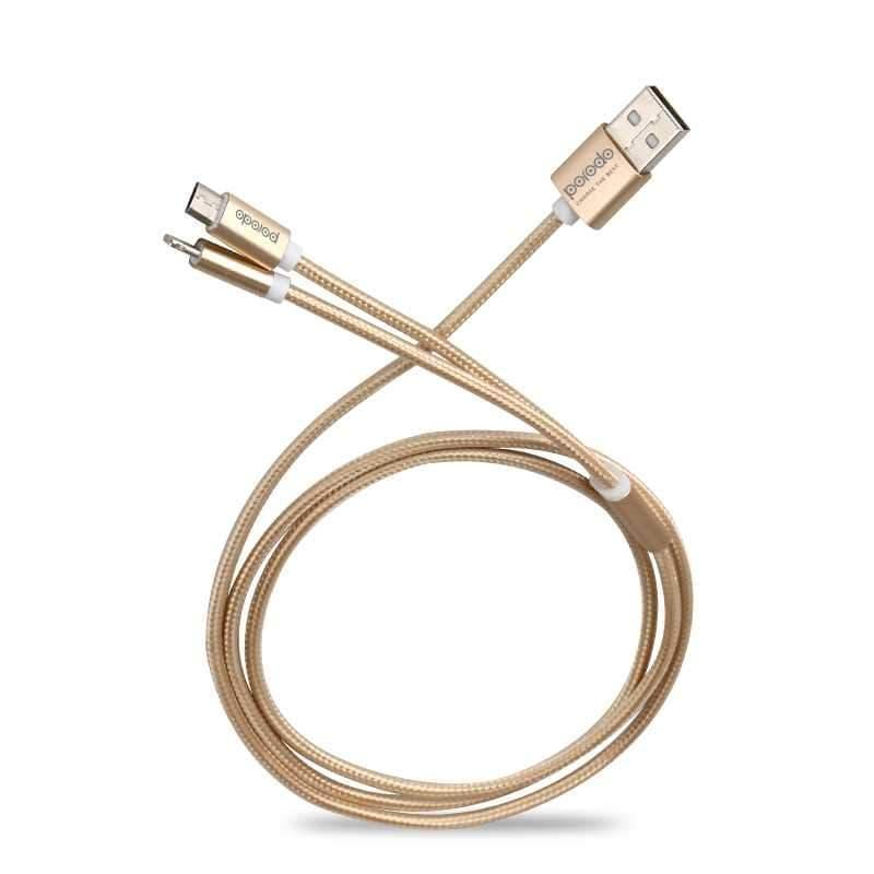 porodo 2 in 1 braided metal cable gold