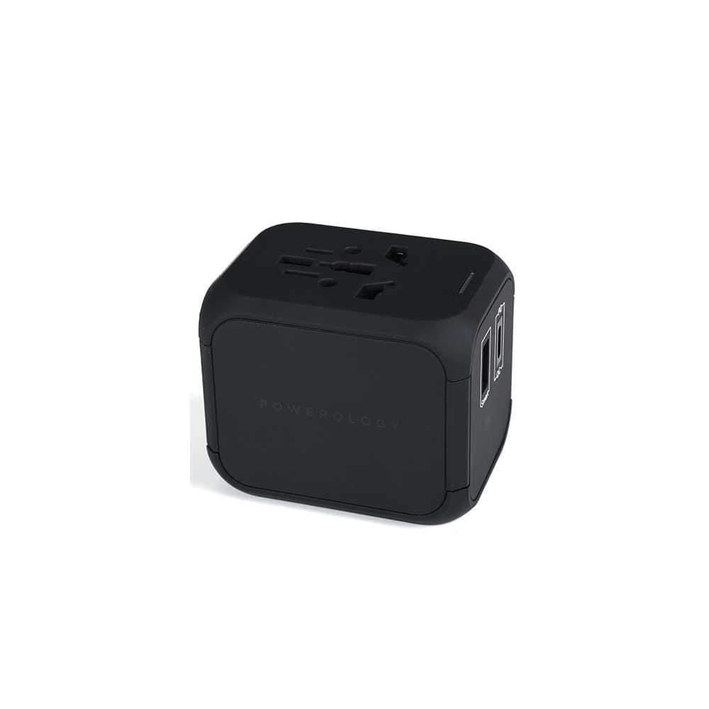 Porodo powerology universal travel adapter 2a pd 18w black