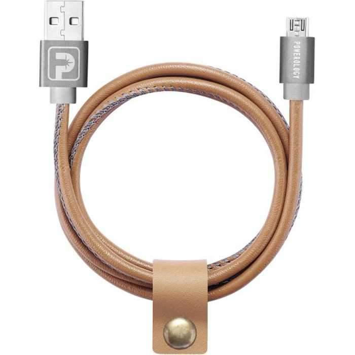 powerology 1m leather micro usb cable brown