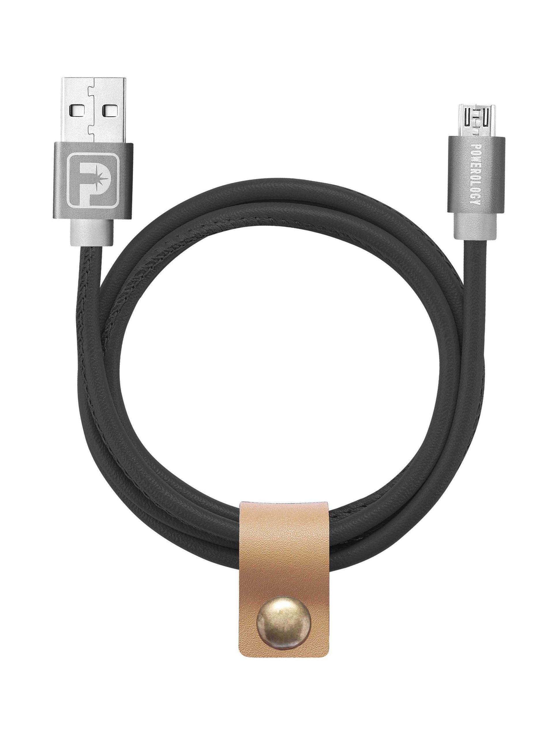 powerology 1m leather micro usb cable black