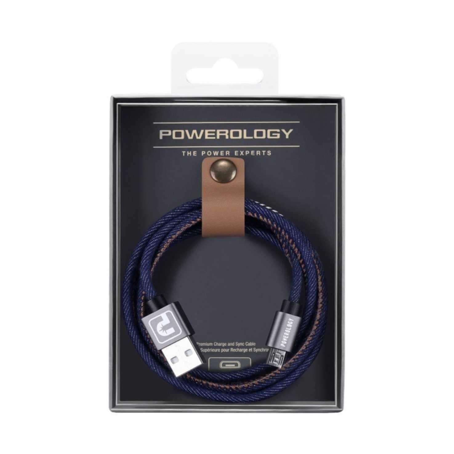 powerology 1m denim micro usb cable blue