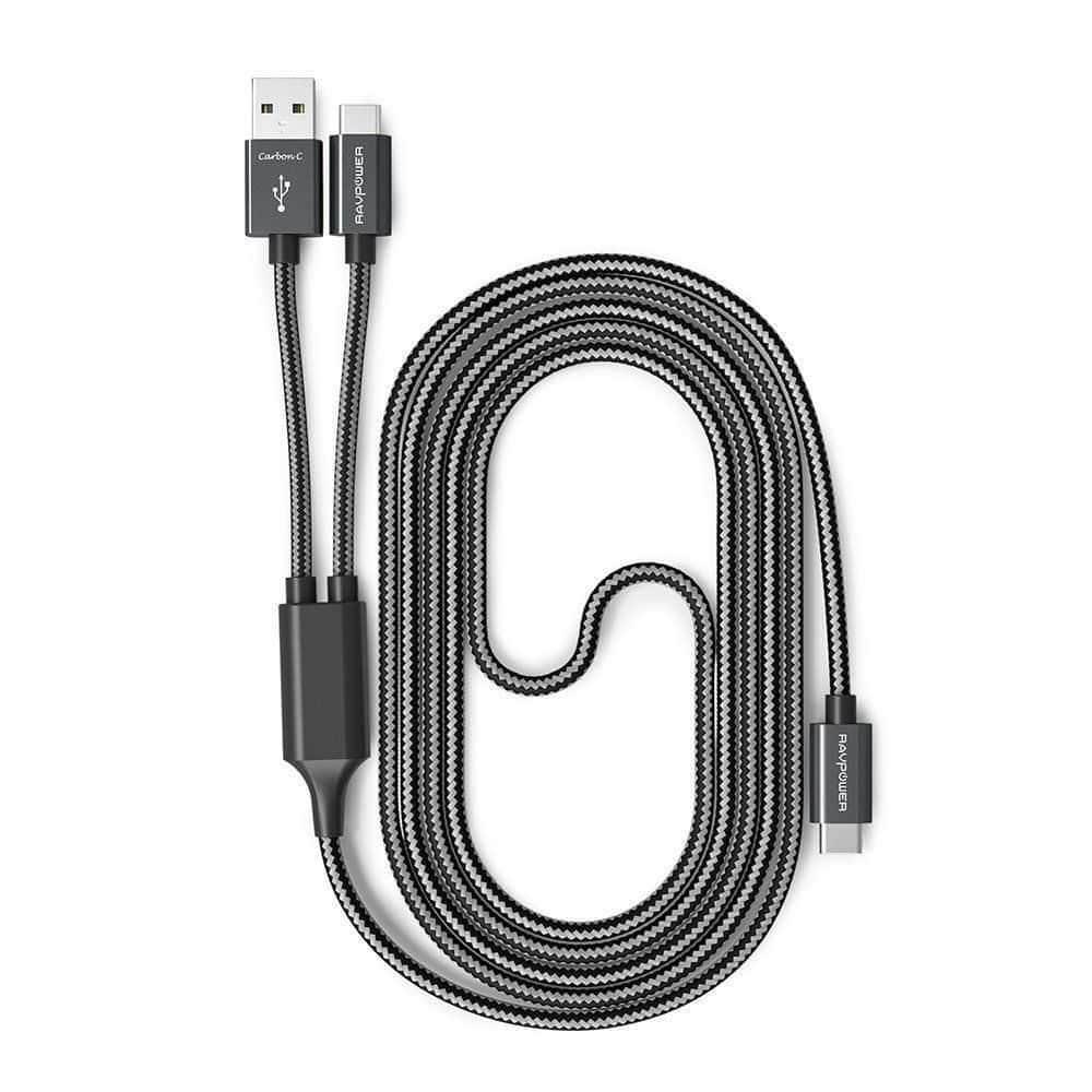 ravpower 2 in 1 nylon braided type c cable 3 3ft gray