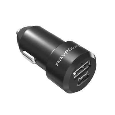 ravpower dual ports type c car charger 36w black