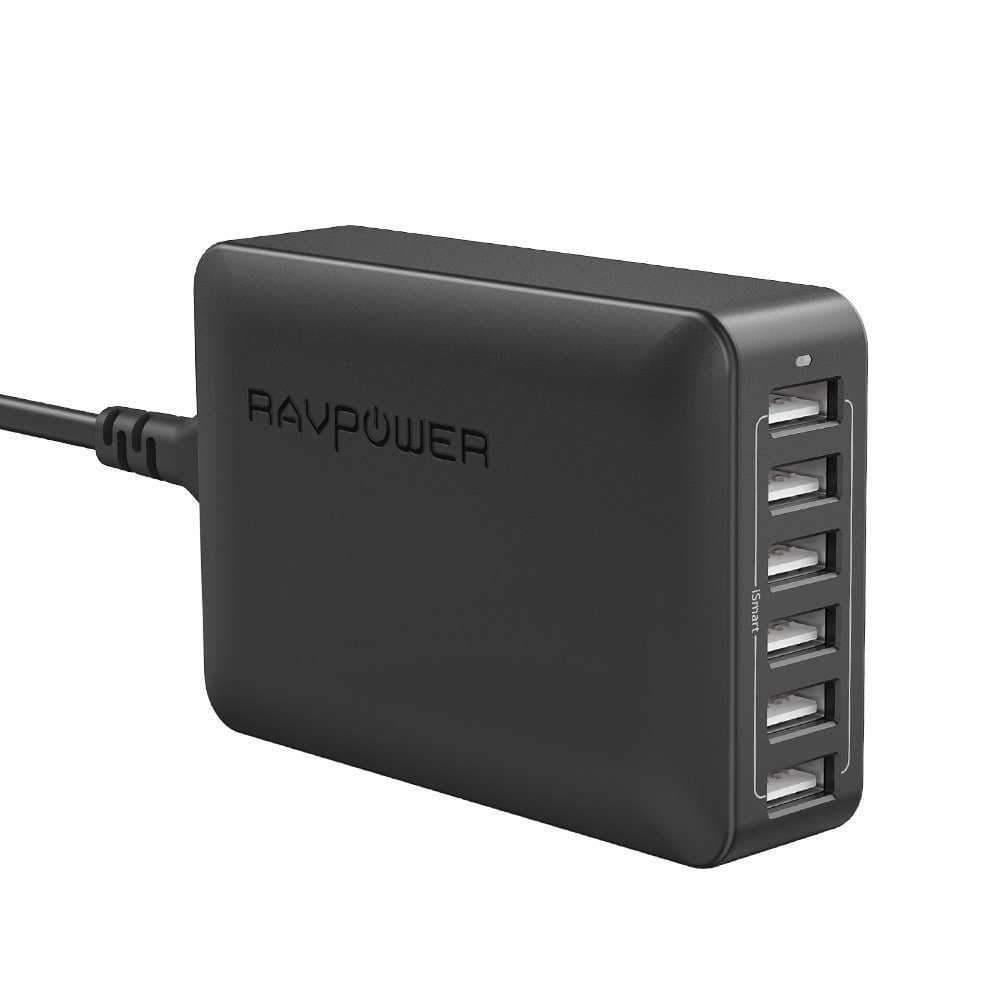 ravpower 60w 12a 6 port desktop charger charging station with ismart technology uk black