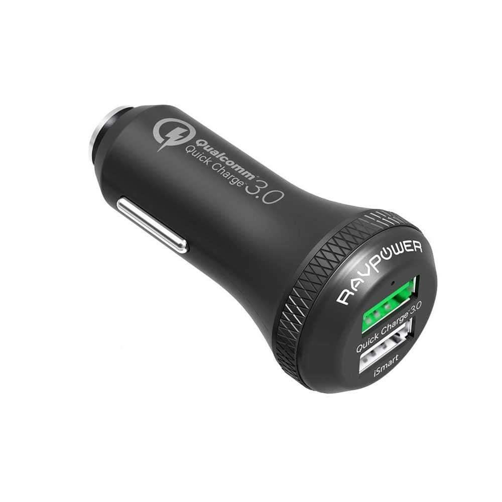 ravpower qc3 0 36w dual port usb car charger black