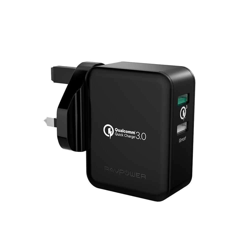 ravpower qc3 0 30w dual port wall charger uk black