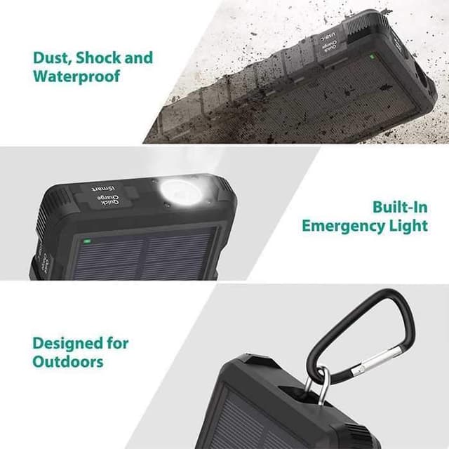 راڤ باور -  شاحن متنقل بالطاقة الشمسية بقوة 25000mAh - اسود