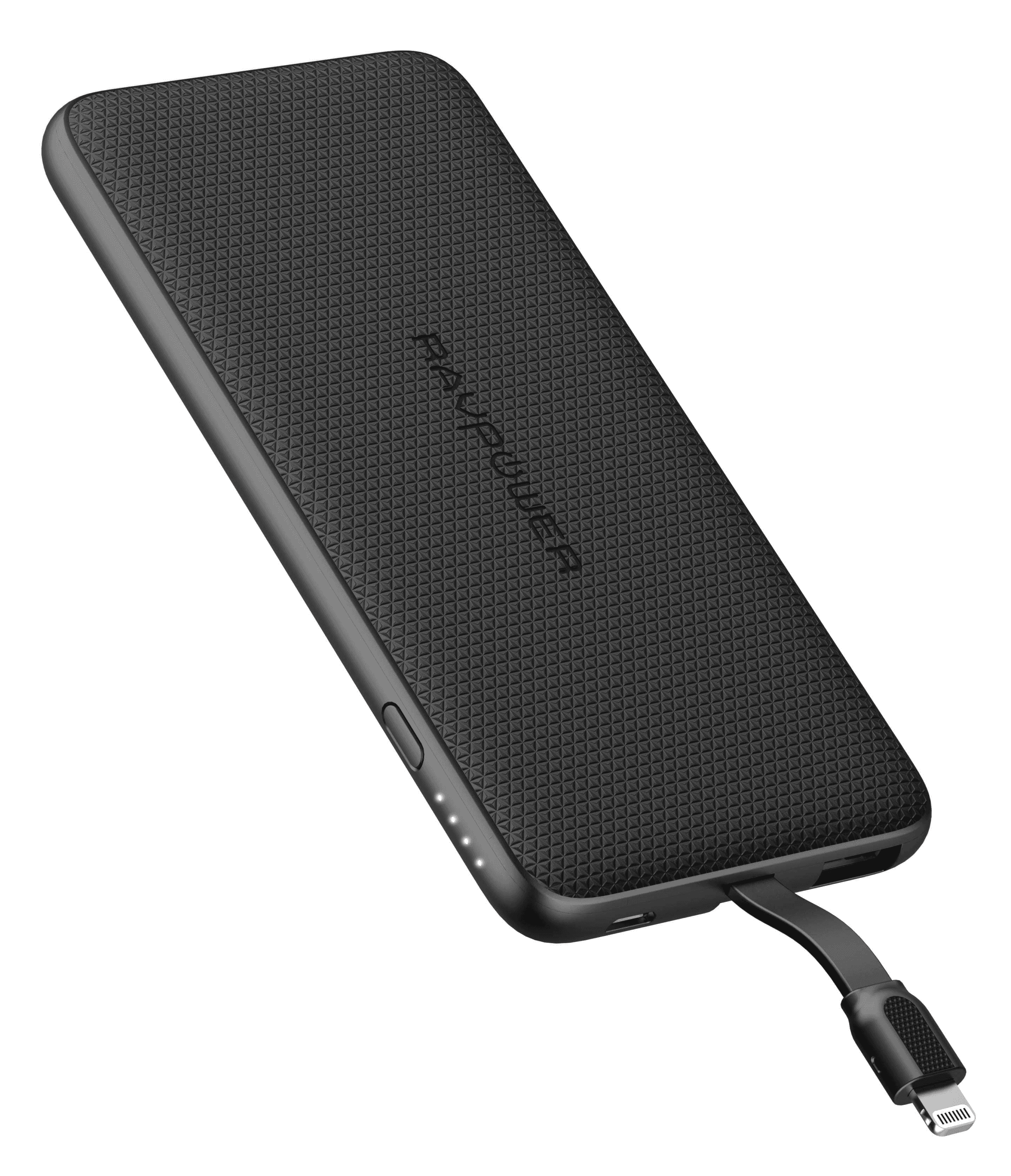 ravpower blade series slim portable power bank 5000mah with built in lightning cable black