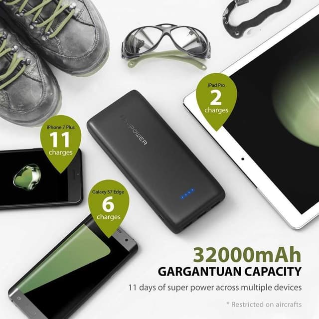 ravpower ace series 32000mah portable charger black