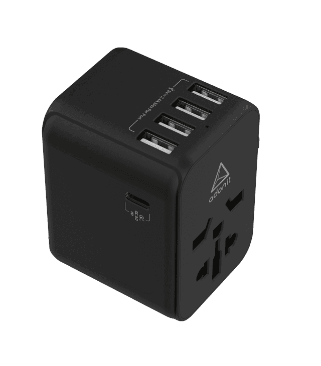 adonit universal adapter 4a1c international wall charger pd 30w 4 usb a 1 usb c black