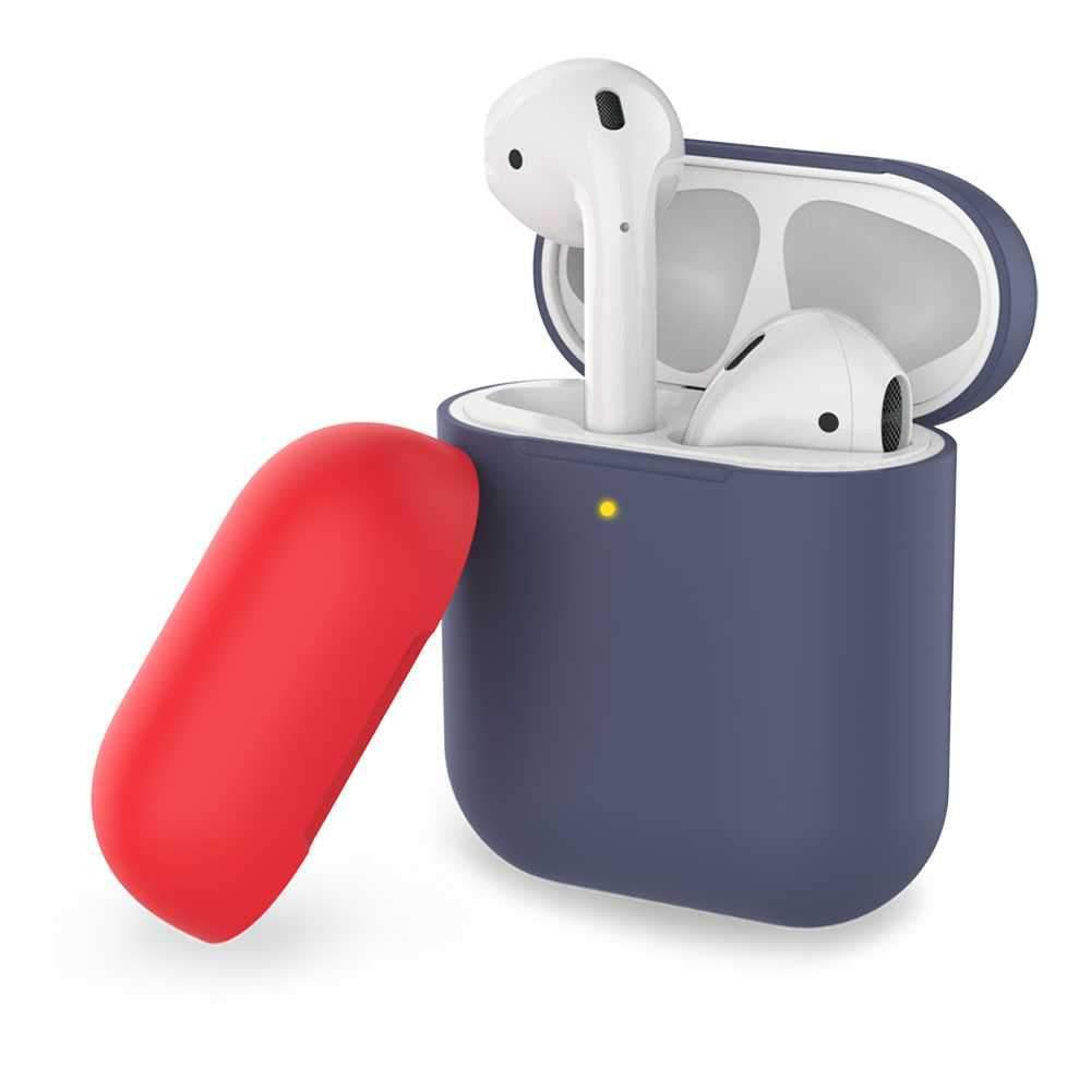 غطاء ثنائي اللون من السيليكون لسماعات Airpods- كحلي/ أحمر