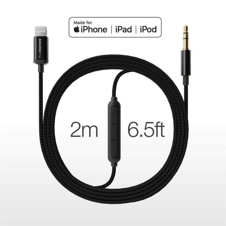 كابل توصيل AMAZINGTHING - LIGHTNING TO 3.5MM AUX CABLE 2M - أسود