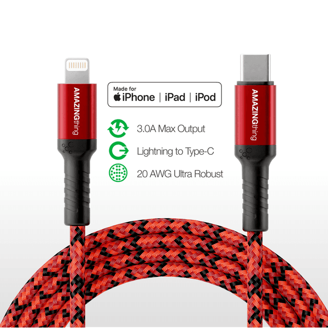AMAZINGTHING at supremelink mfi lightning to usb c bullet shield cable 1 2m red