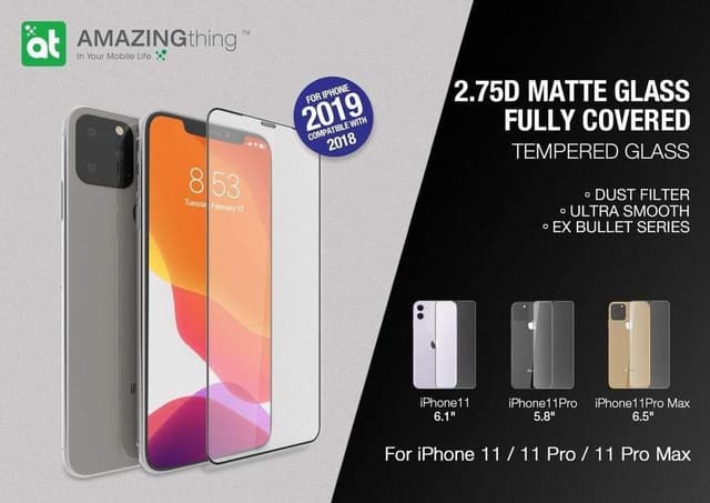 AMAZINGTHING at iphone xi 6 1 2 75d ex bul matte dust f glass w inst bk