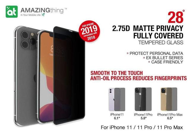 شاشة حماية AMAZINGTHING - AT IPHONE 11 PRO 5.8" 0.3M 2.75D MATTE PRIVACY EX-BUL DUST F GLASS - أسود - SW1hZ2U6NTUwMzk=