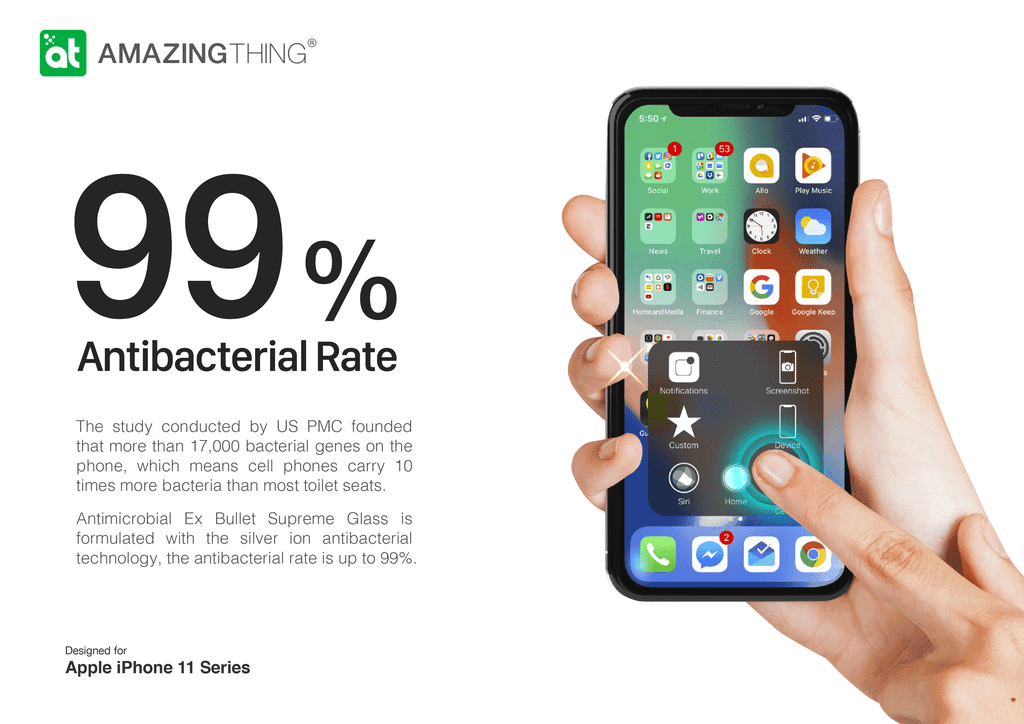 شاشة حماية AMAZINGTHING - AT IPHONE XS/11 PRO 5.8"2.5D F.COV.ANTI -BACTERIAL GLASS - أسود