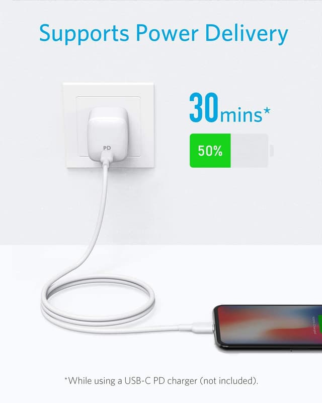 سلك شاحن ايفون الاصلي سريع 1.8 متر أبيض انكر Anker White 1.8 M Powerline SELECT USB-C CABLE WITH LIGHTNING