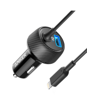 شاحن سيارة مع موصل ANKER POWERDRIVE 2 ELITE WITH LIGHTNING CONNECTOR UN - أسود - 243175