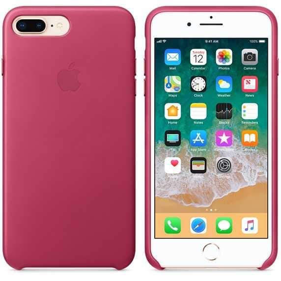كفر ايفون 8 بلس باللون الوردي جلدي من ابل Apple iPhone 8 Plus Leather Case Pink Fuschia