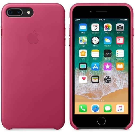 كفر ايفون 8 بلس باللون الوردي جلدي من ابل Apple iPhone 8 Plus Leather Case Pink Fuschia