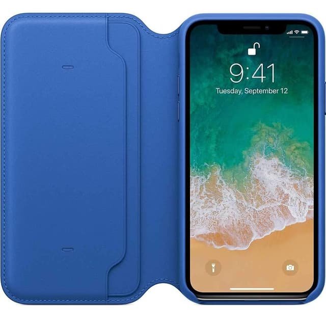 كفر ايفون الذكي باللون الازرق الفاتح جلدي على شكل دفتر  من ابل Apple iPhone X Leather Folio Electric Blue