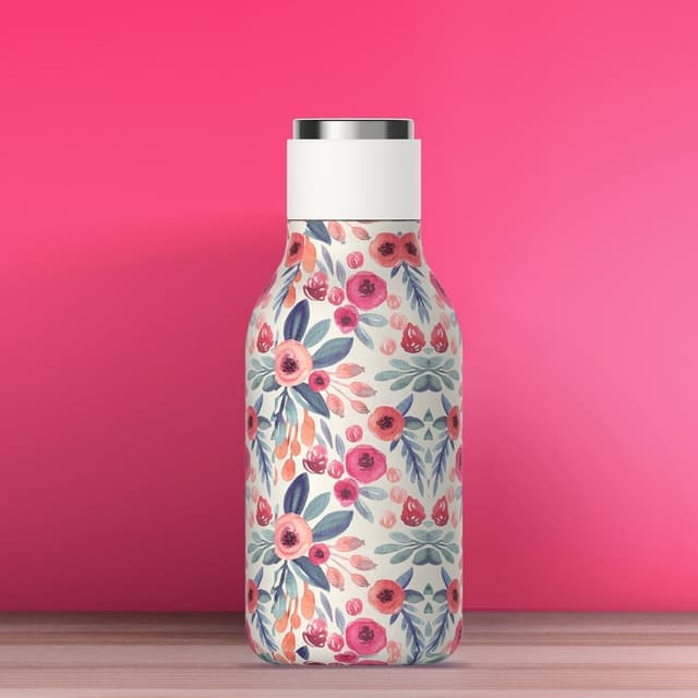 asobu urban insulated and double walled 16 ounce stainless steel bottle floral