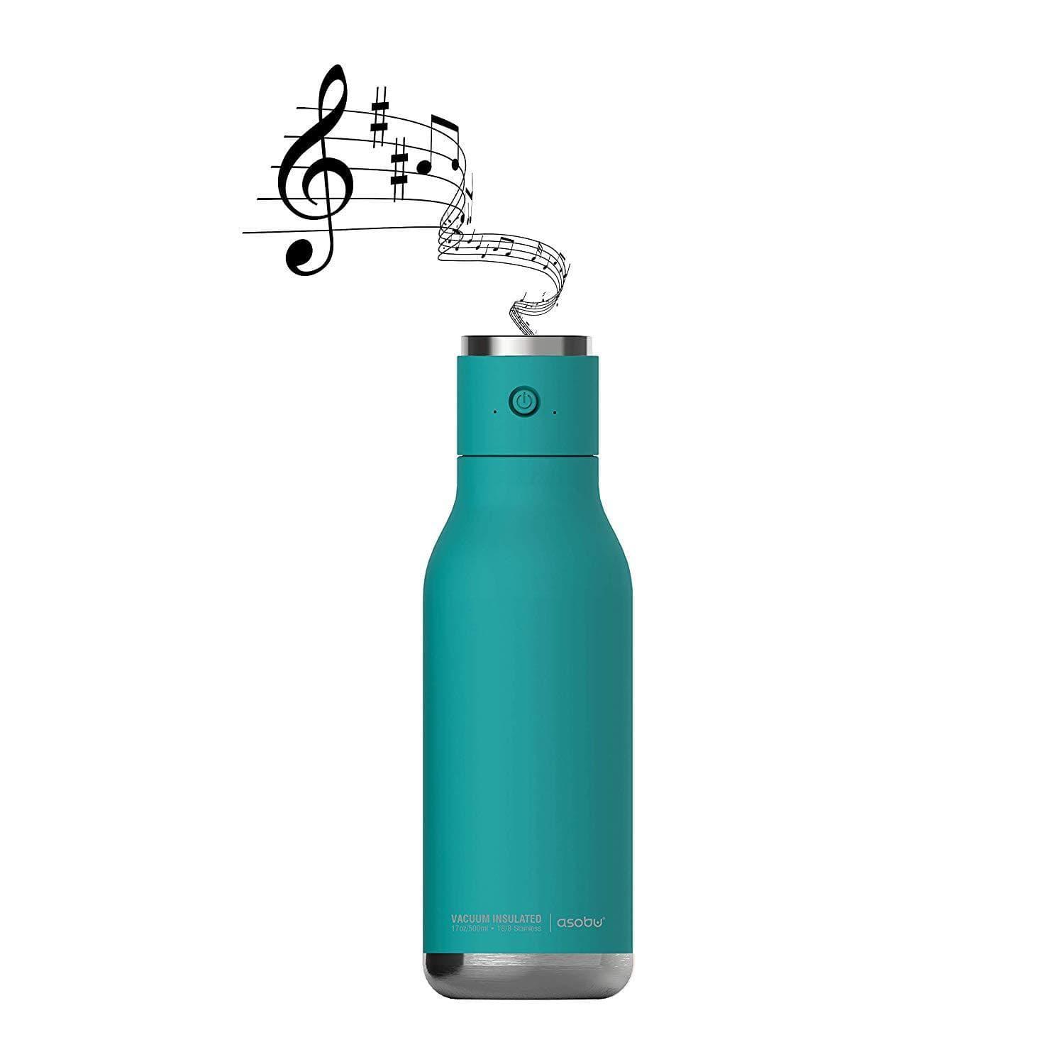 asobu wireless double wall insulated stainless steel water bottle with a speaker lid 17 ounce turquoise