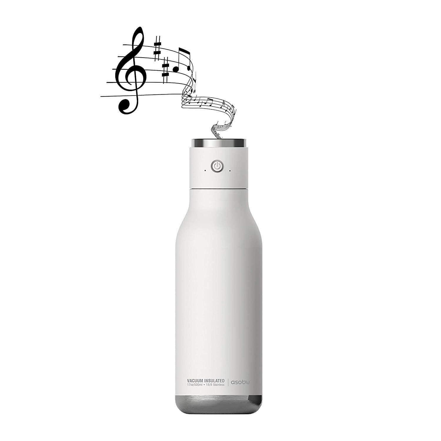 asobu wireless double wall insulated stainless steel water bottle with a speaker lid 17 ounce white